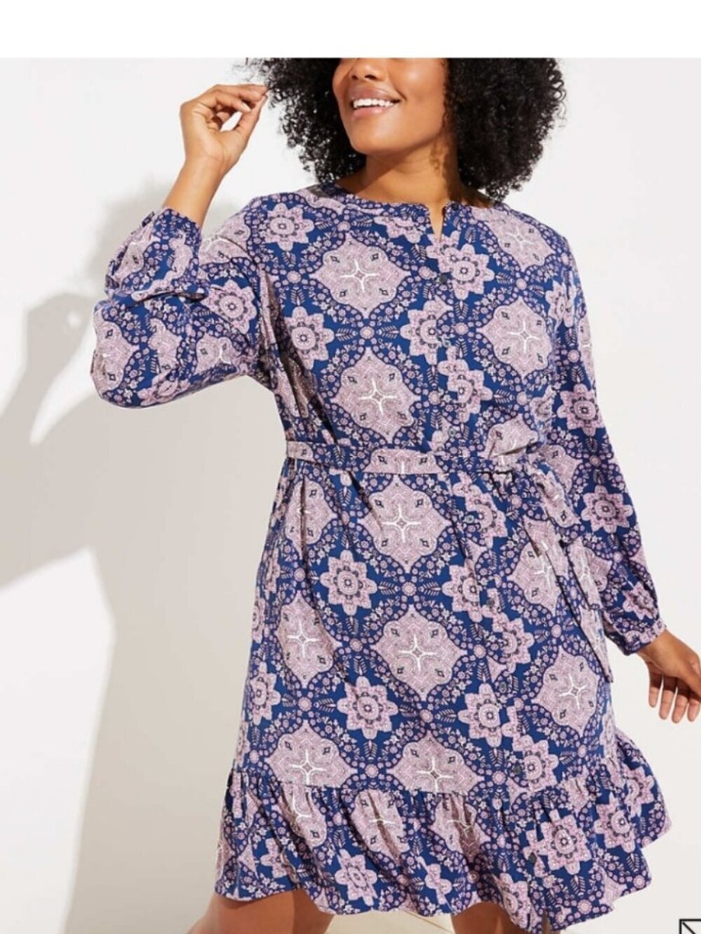 NWT LOFT Plus Navy Purple Tiled Motif Tie Waist Dress Size 24
